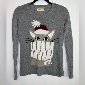 Hollister Gray cute coquette Cat knit Sweater size XS